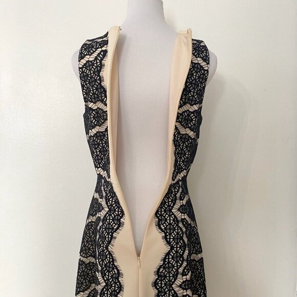 DIANE VON FURSTENBERG DANIELLA BEIGE BLACK LACE SHEATH DRESS - 6 - Picture 6 of 10